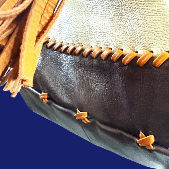 Carla Mancini Cream Brown Rust Pebble Leather Whipstitch Tassel Shoulder Bag NWT - Picture 8 of 13